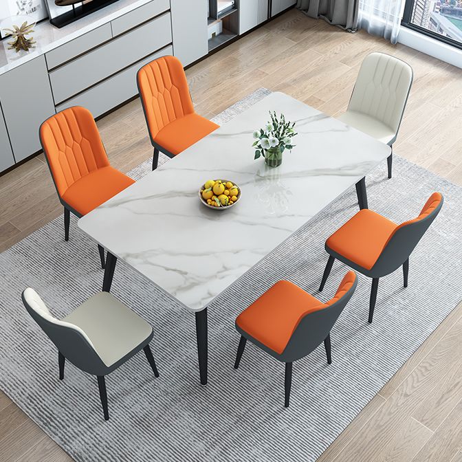 Stone Rectangle Dining Table Modern Metal Black Frame Tripod Dining Table