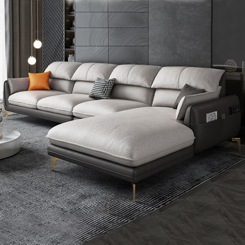 Scandinavian L-Shape Sectional Faux Leather Sofa and Chaise with Storage for Apartment