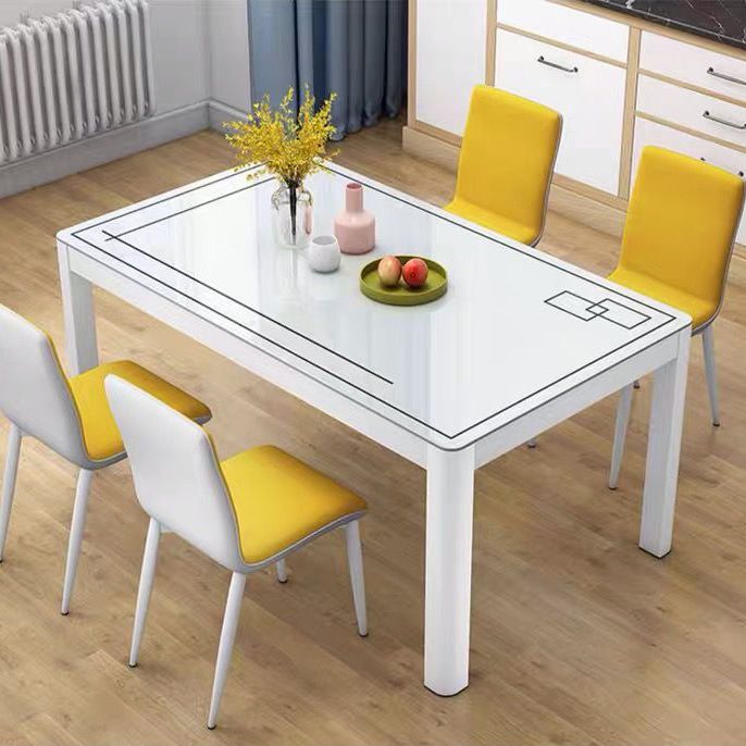 Modern White Glass Dining Table Rectangle Dining Table for Kitchen