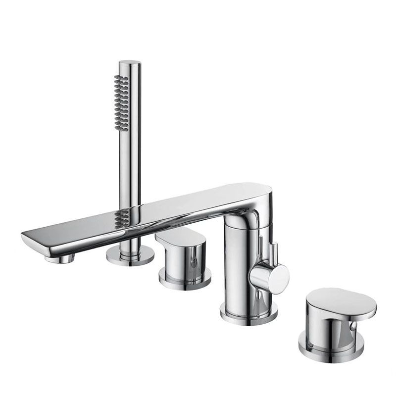 Deck Mounted Tub Filler Copper Lever Handle Low Arc Handshower Tub Filler
