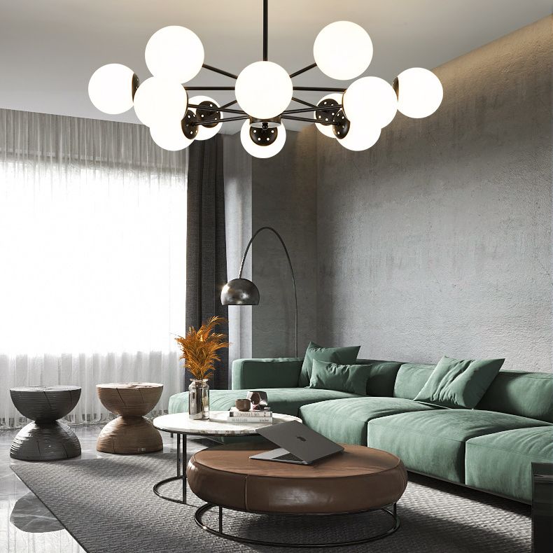 Moderno lampadario a sfera di vetro opal in vetro opale moderno lampada sospensione