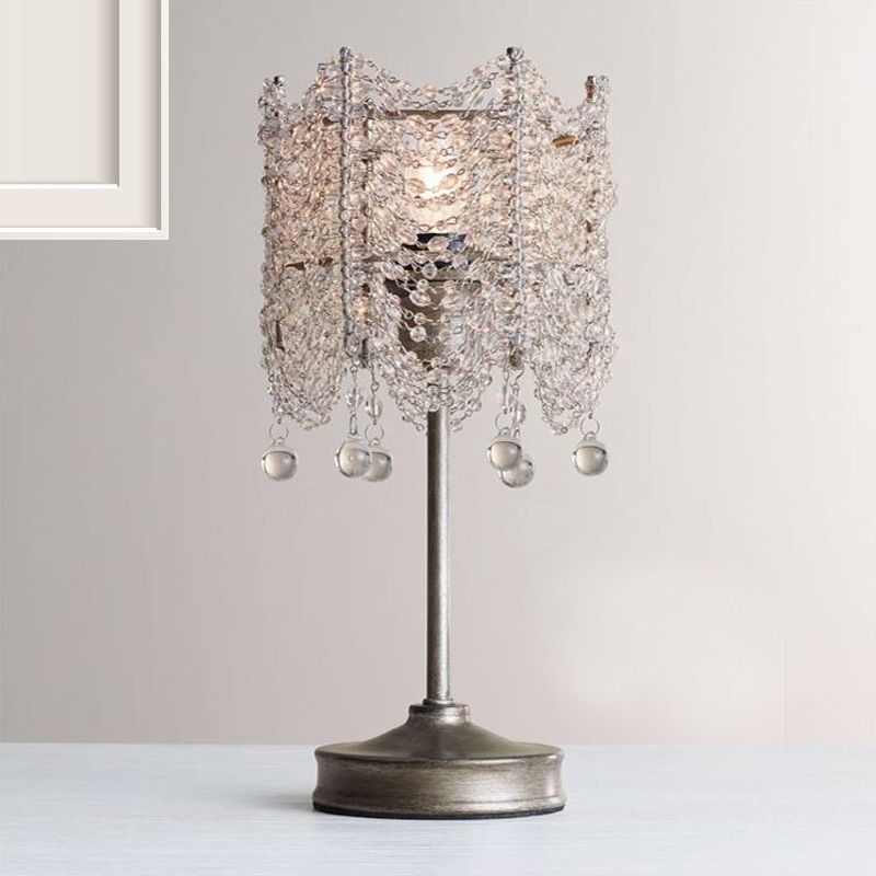 Éclairage de la table de brin de cristal hexagonal Traditionnel 1 Éclairage de table de chevet de chambre claire en argent / or