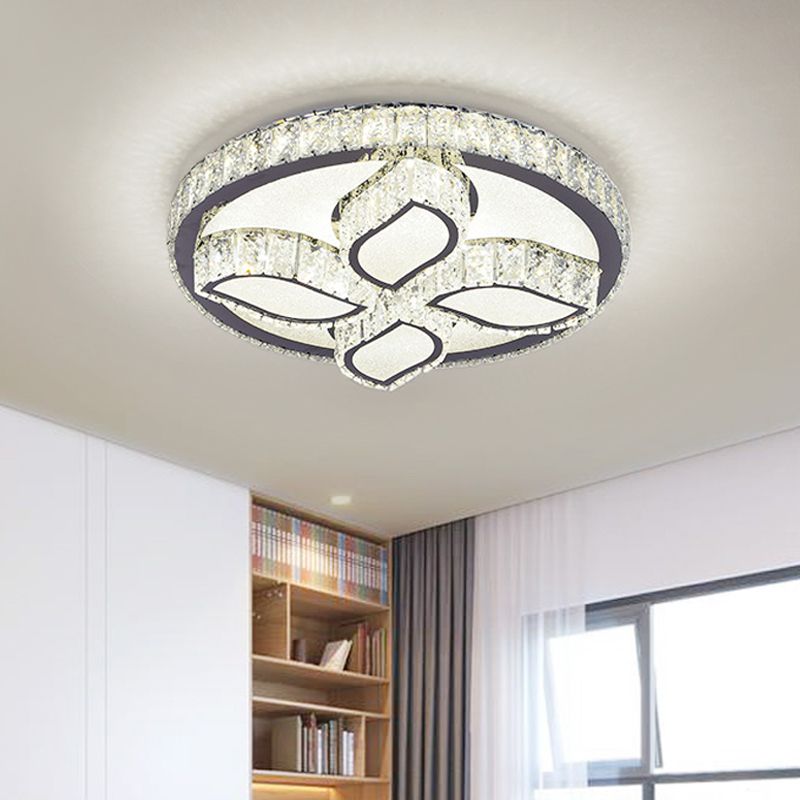 Modern Leaf Flush Ceiling Light Clear Cut Crystal LED Flushmount Lighting for Bedroom
