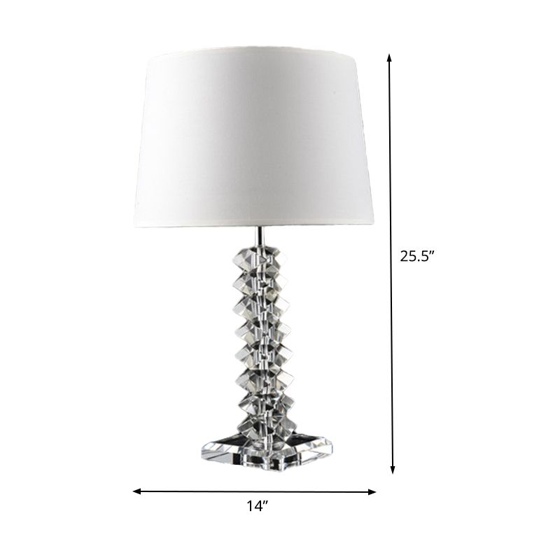 Lampe de bureau conique en tissu, lampe de table de nuit moderne à 1 ampoule en blanc avec base en cristal