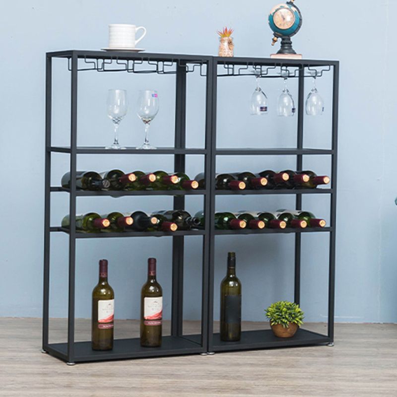 Metal Floor Wine Bottle & Glass Rack Industrial Wine Rack with Stemware Holder