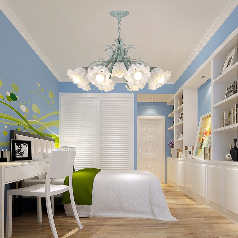 Estilo pastoral lámpara de lámpara floral crema ligera de vidrio colgante para comedor para comedor