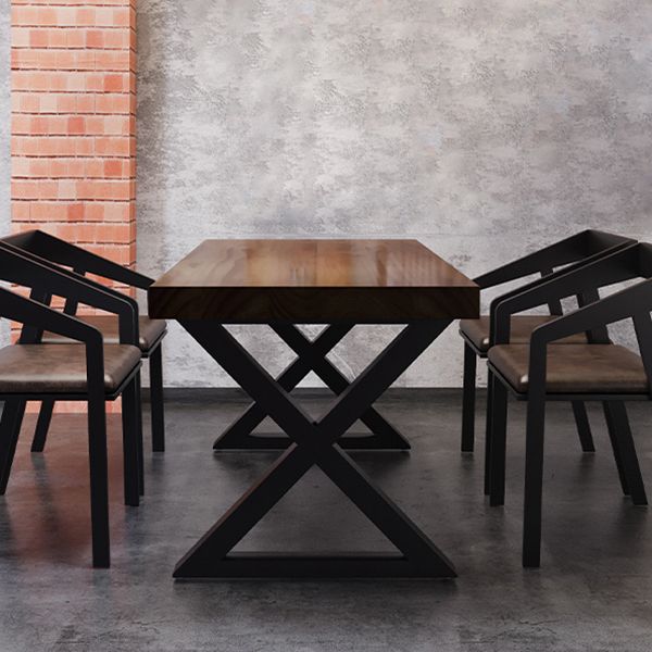 Solid Wood Dining Table Industrial Style Dining Table with Black Frame