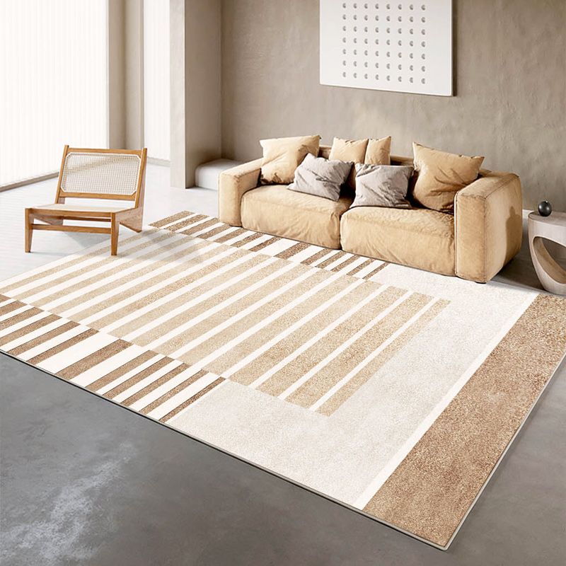 Apricot Modern Rug Geometric Pattern Polyester Area Rug Non-Slip Backing Rug for Home Decor