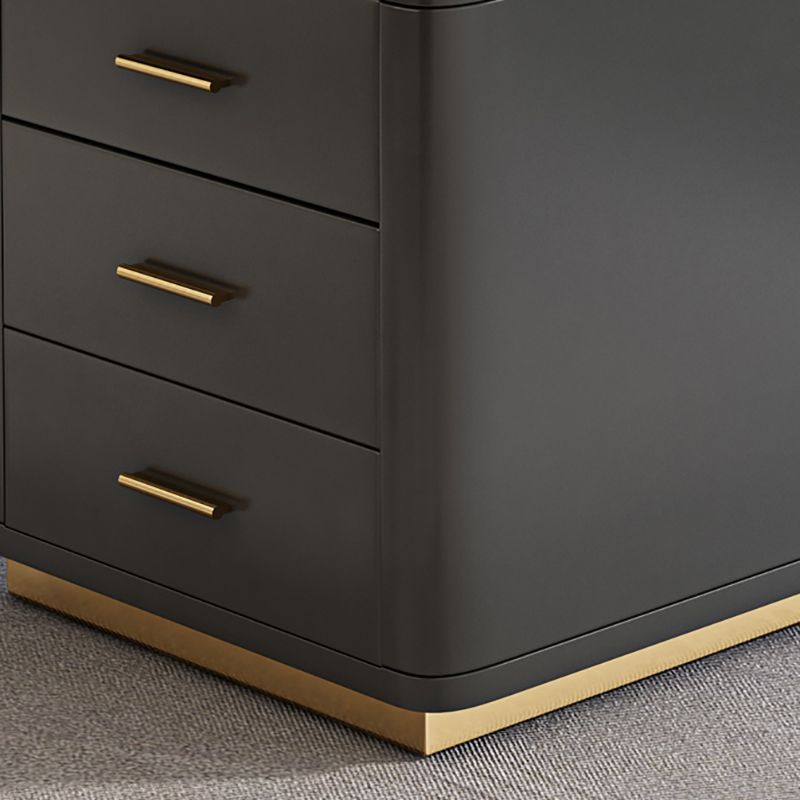 Pedestal Dark Taupe Office Desk Rectangular Writing Desk with Built in Outlets