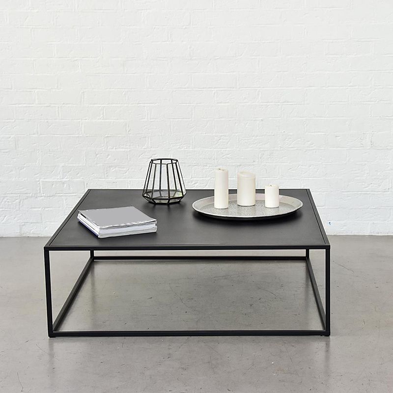 Mid-Century Modern Iron Coffee Table Black Finish Square Cocktail Table