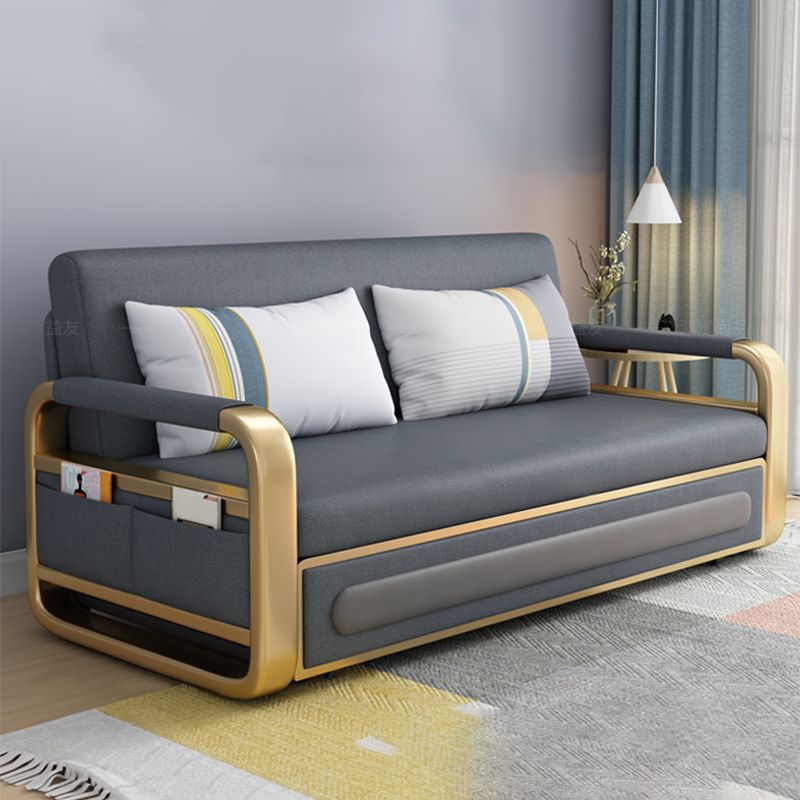 Pillow Back Square Arms Sleeper Sofa Faux Leather Futon Sleeper Sofa Bed with Storage