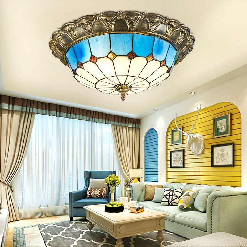 Tiffany LED Ceiling Light Geometric Glass Flush Mount for Living Room