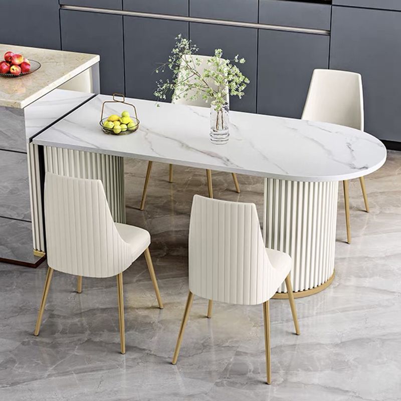 Free Form White Dining Table Sintered Stone Table Luxury with Double Pedestal