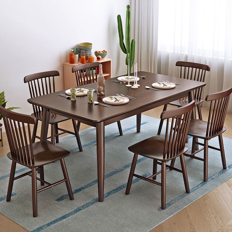 Zeitgenössisches Rechteck Esstisch Gummiholz ​​Massivholz Tisch mit 4 Beinen für das Abendessen in der Küche zu Hause