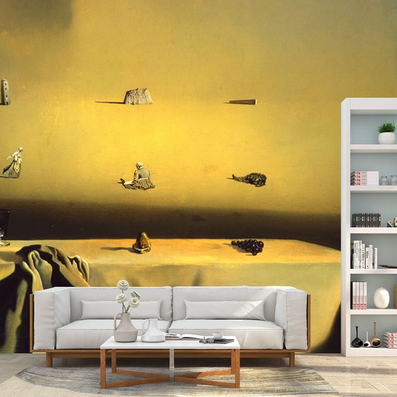 Surreal Morphological Echo Mural Decal Yellow Dining Room Wall Covering, Custom Size