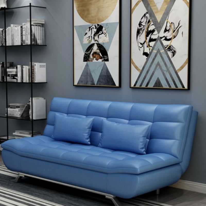 Armless 38"High Faux Leather Convertible Biscuit Back Sofa. Living Room