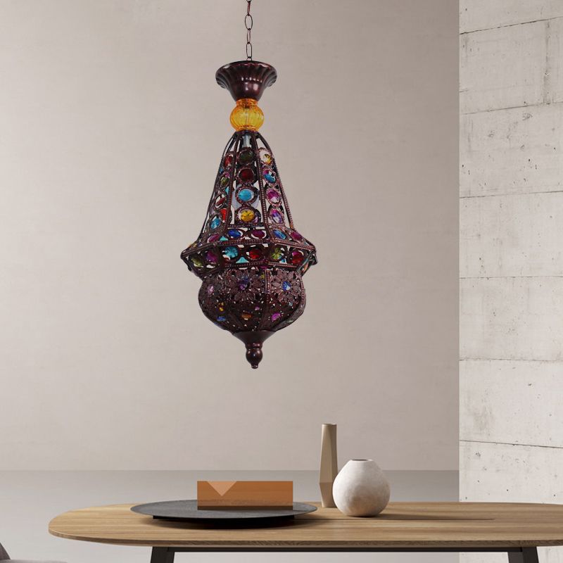 1 Bulb Urn Pendulum Light Vintage Copper Metal Suspended Lighting Fixture for Dining Room