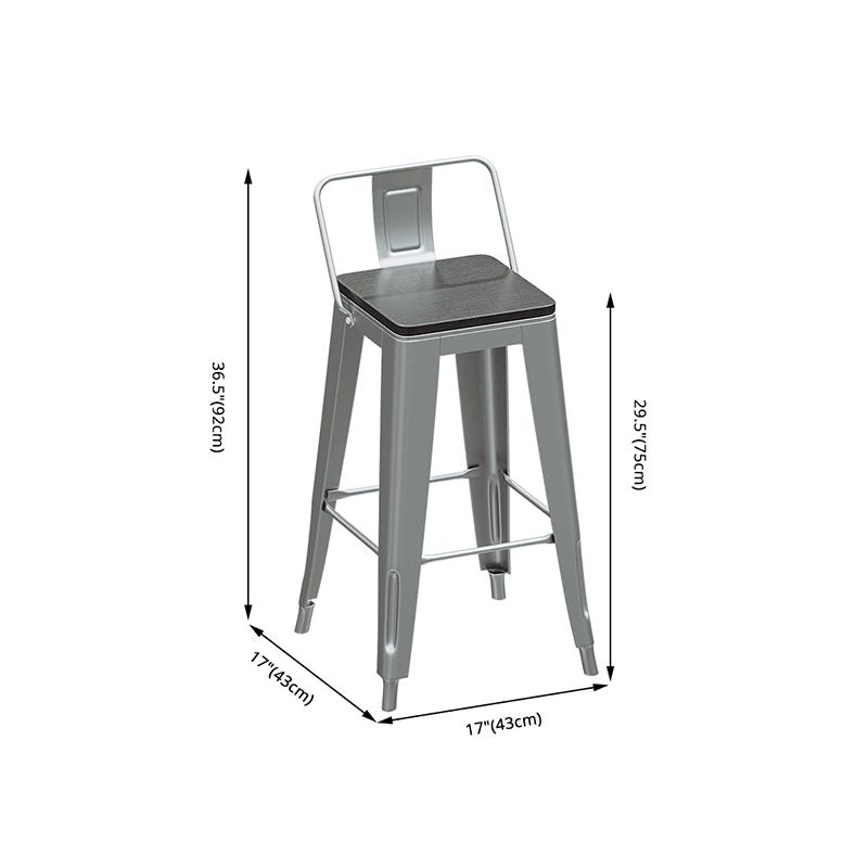 Industrial Silver Counter Stools Iron Wooden Bar Bristol Stools with Low Back