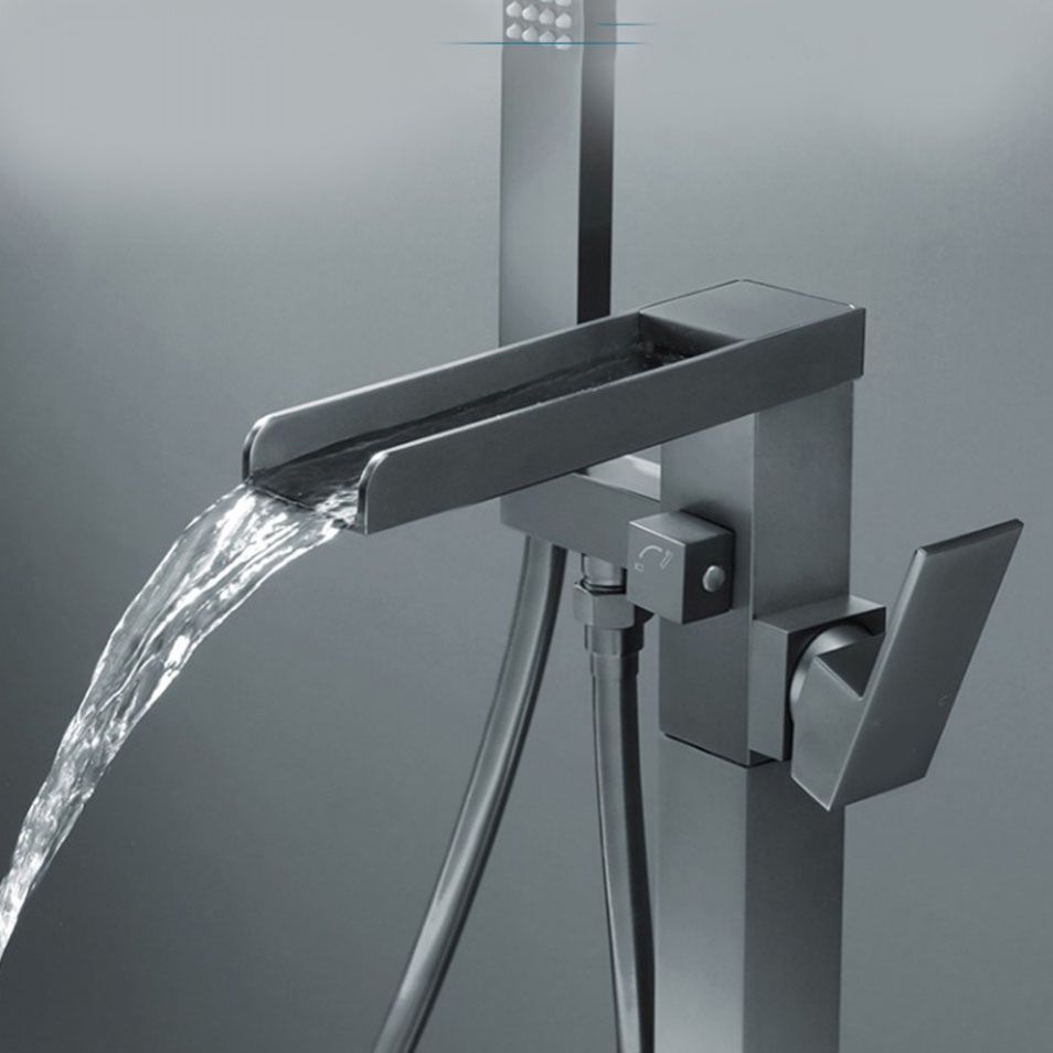 Floor Mounted Metal Freestanding Tub Filler Single Handle Waterfall Freestanding Faucet