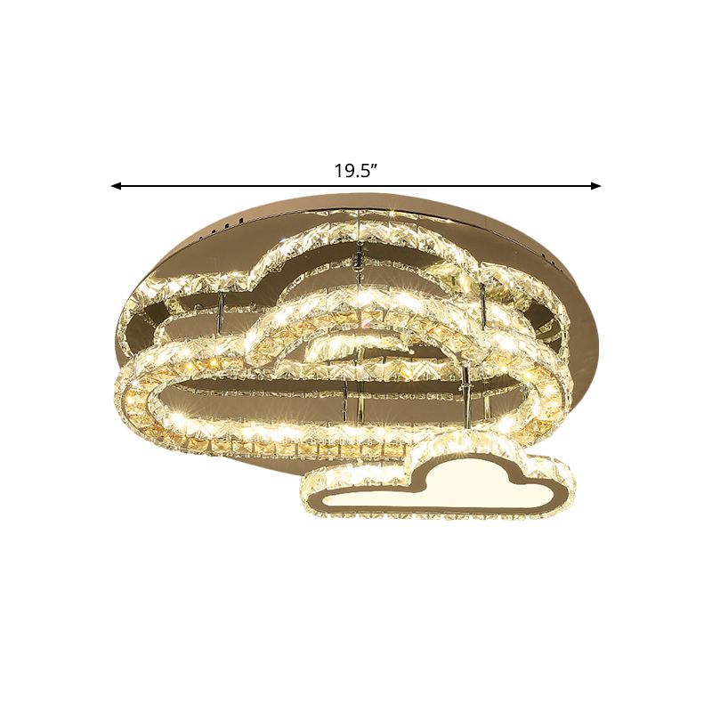 Modern Cloud Semi Flush Mount Clear Crystals LED Light Lighting en acero inoxidable