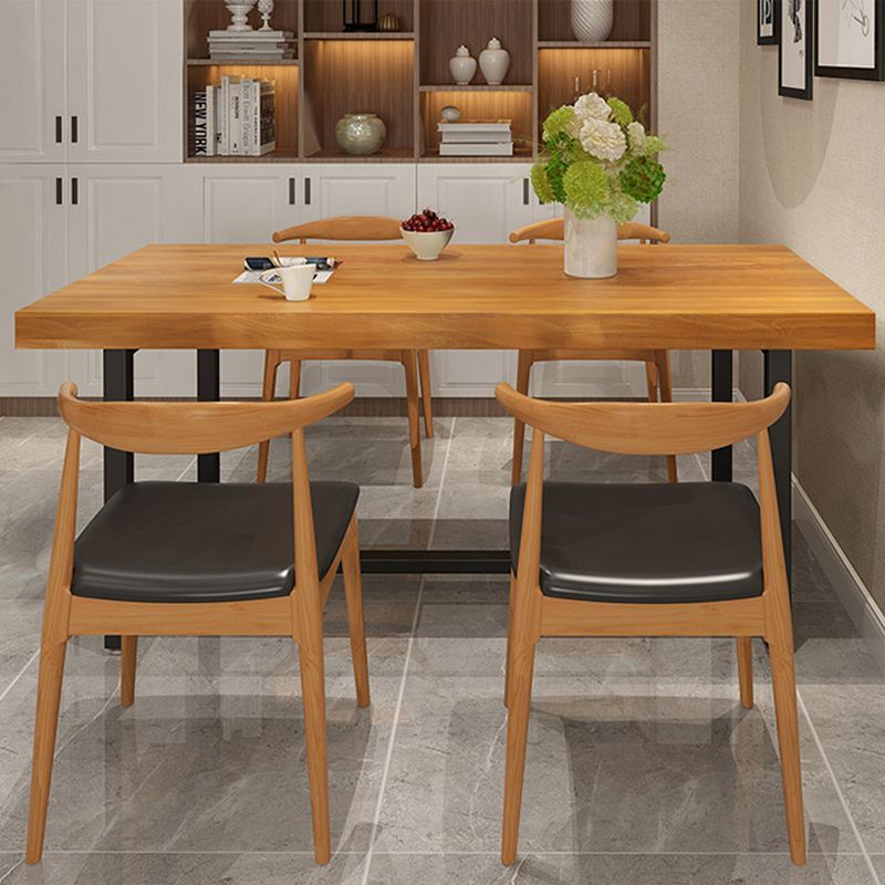 Rectangle Black Base Dining Table Modern Pine Wood Table for Dining Room