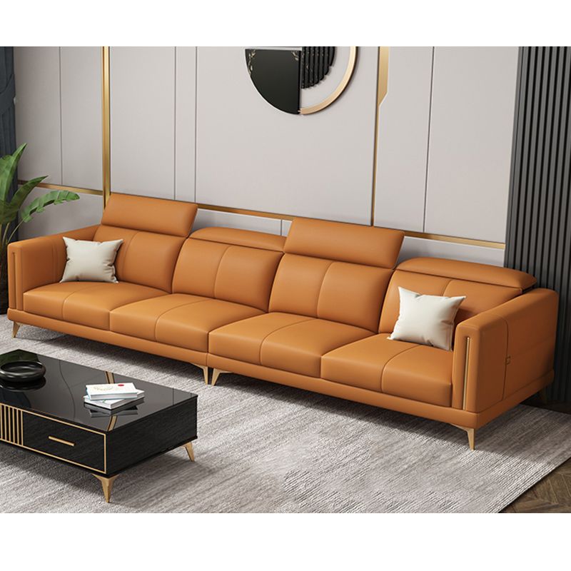 Genuine Leather Track Arm Sectional Sofa 36.22"High Cushion Back Sofa