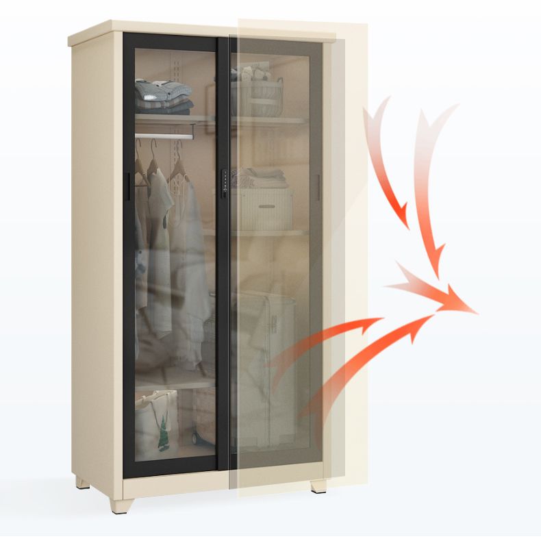 Contemporary Style 1-Door Wardrobe Glass Wardrobe Closet with Shelves