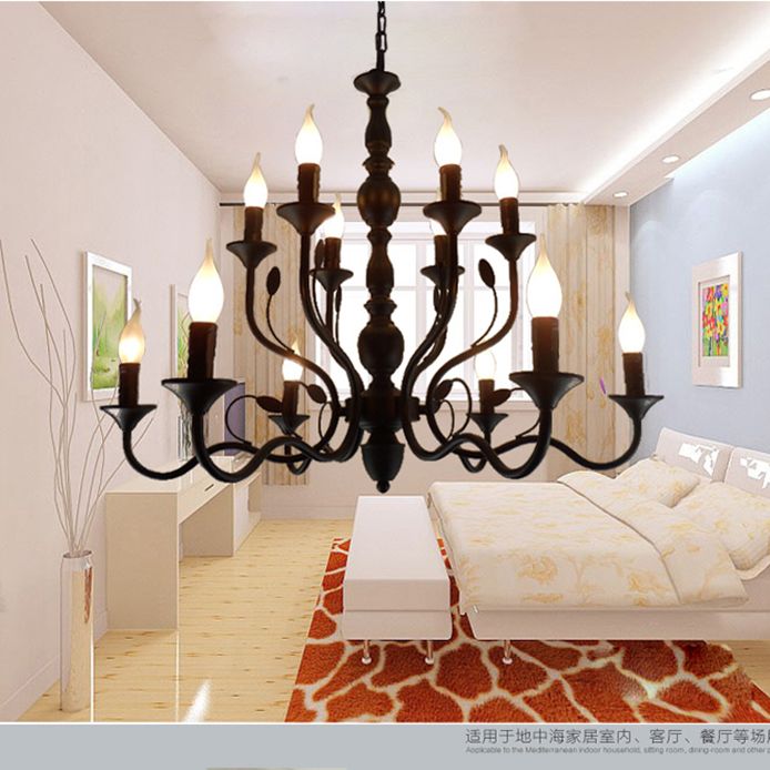 Chandelier traditionnel en boucle suspendue 10/12/16 Bulbes Pendante suspension en métal en noir pour le salon