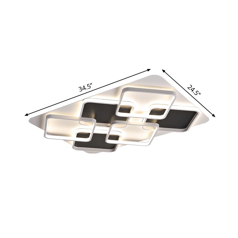 Led Multi Square Flush Light Warm/White Light Contemporary Metal Indoor Flushmount Light in Black and White, 18"/24.5"/34.5" W