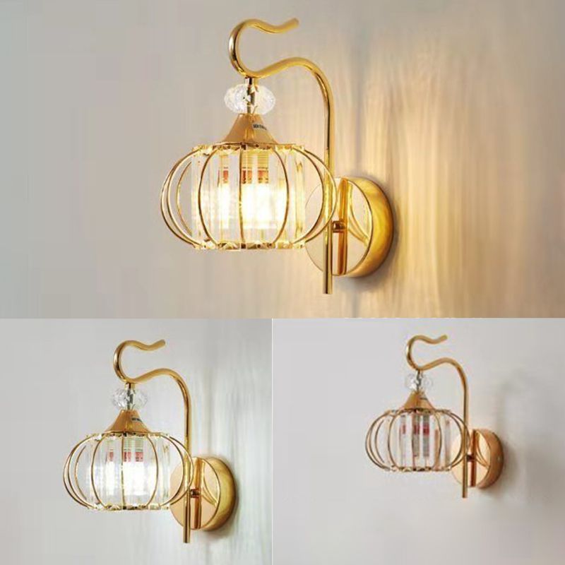 11" Height Pumpkin Shaped Crystal Wall Lamp Nordic Style Simplicity Metal Sconce Lights for Hallway Stairs