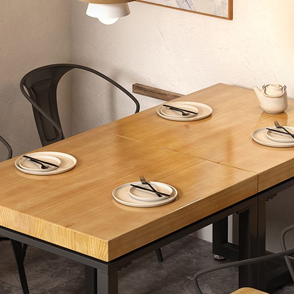 Metal Industrial Square Dining Table Pine Solid Wood Top Table with Trestle Base