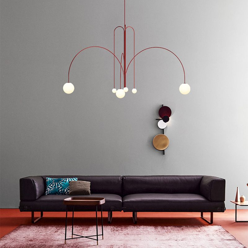 Postmodern Unique 6 Head Chandelier Lighting Fixture Red Chandelier Light for Sitting Room