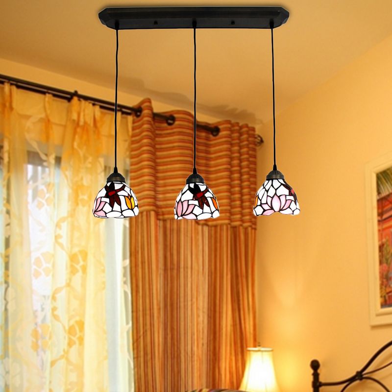 Hanging Lights for Dining Table, 3-Light Dragonfly Linear Ceiling Fixture with Art Glass Shade
