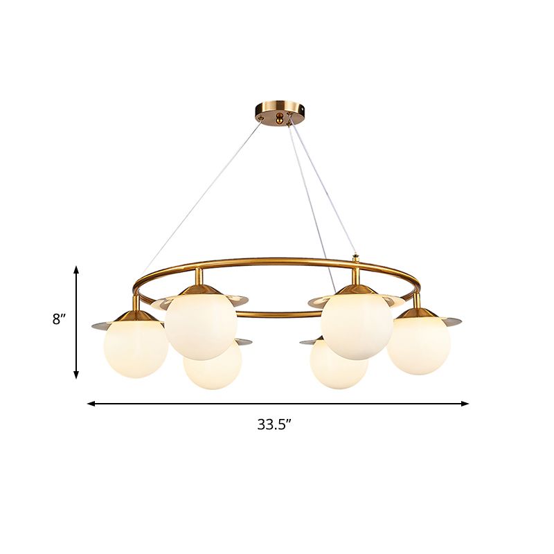 Gold Sphere Chandelier Lighting Modernist 6 Bulbs White Glass Ceiling Suspension Lamp