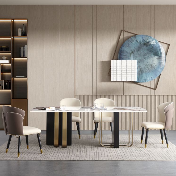 Modern Style Rectangle Dining Table Sintered Stone Table with Metal Legs for Home