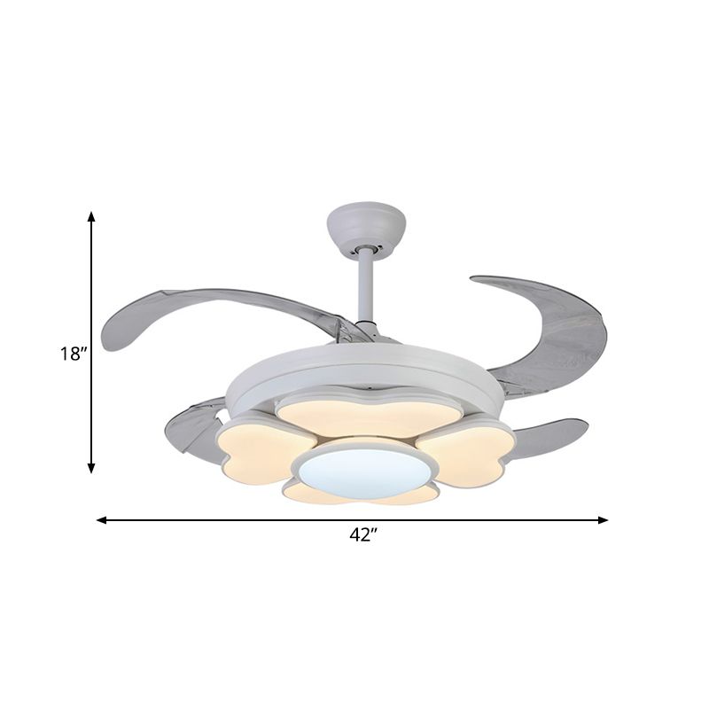 42 "W LED Acrylhanges Lüfterlampe Nordic White Ring Schlafzimmer Halbflush -Halterung Leuchte mit 4 Klingen, Fern-/Wandsteuerung/Fernbedienung und Wandsteuerung