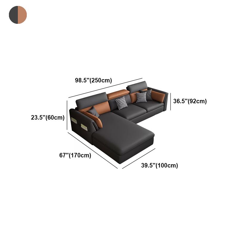 Faux Leather Cushion Back Sectional with Storage for Living Room