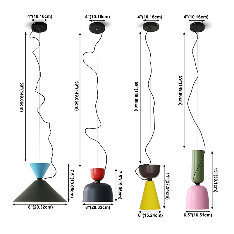 Macaron Color Block Suspension Lighting Aluminum 1 Bulb Pendant Light for Dining Room