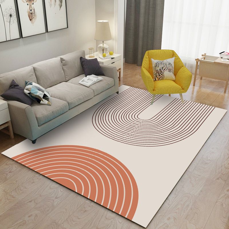 Brown Abstract Line Rug Polyester Modern Area Rug Non-Slip Backing Rug for Living Room