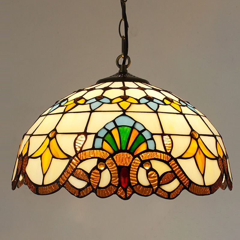 Buntkunstglas gewölbter Anhängerleuchte Barock beige hängende Leuchte
