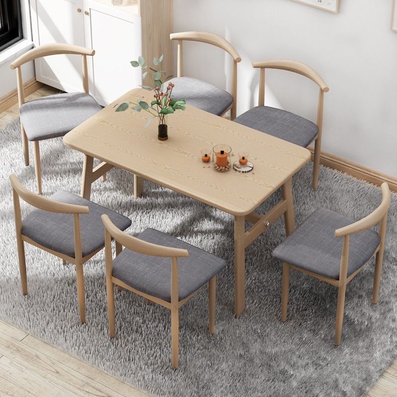 Contemporary Rectangular Wooden Dining Table with 4 Metal Foot