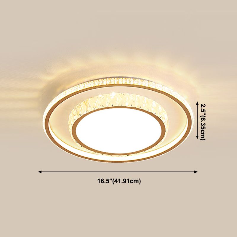 Geometry Shape LED Crystal Ceiling Lamp Modern Iron 2 Lights Flush Mount for Bedroom