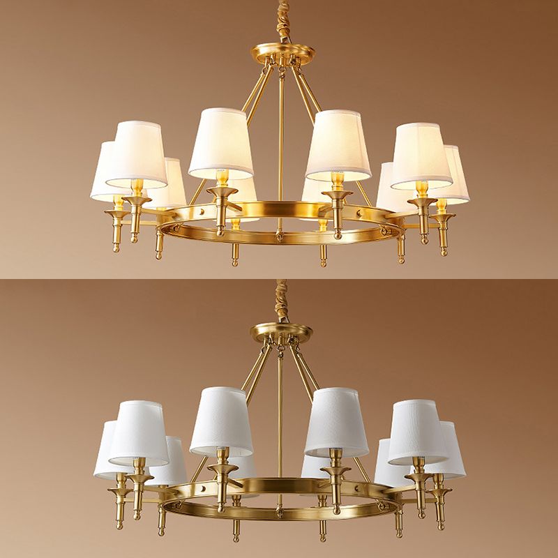 Postmoderne wagenwiel hangende kroonluchter licht wit linnen schaduw plafond kroonluchter in goud voor eettafel