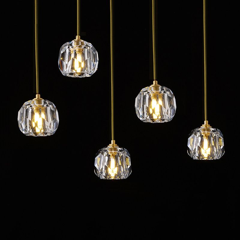 Cut Crystals Block Hanging Pendant Lights Luxury Style Pendant Light for Living Room
