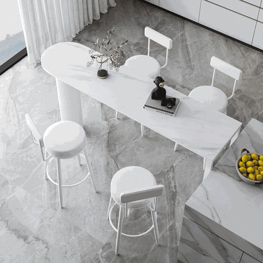 Stone Indoor Glam Bar Dining Table Iron Bistro Table with Double Pedestal