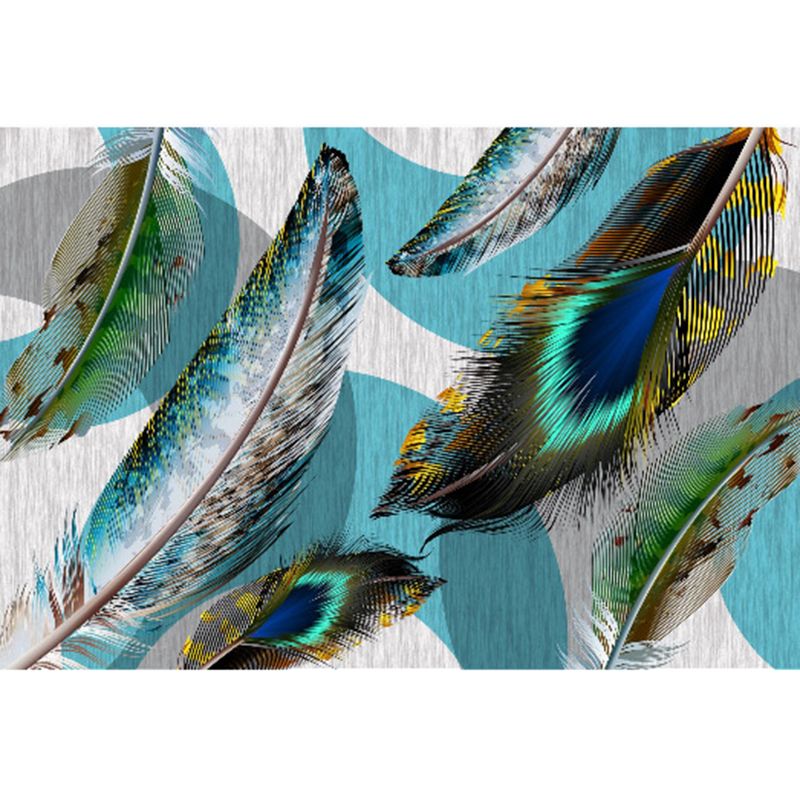 Green Modern Indoor Rug Polyester Plants Area Carpet Washable Carpet for Home Decor