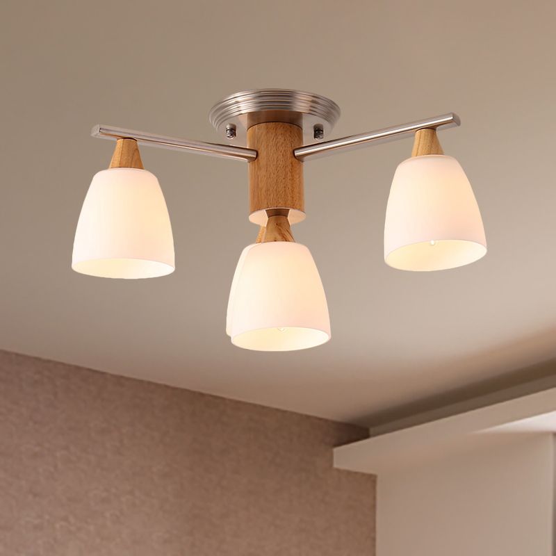 4 lichten taps toelopend semi -spoellicht modern wit glas semi -spoelmontage licht in hout