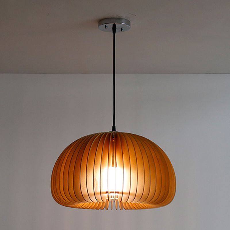 Basswood Pumpkin Shape Pendant Light 1 Light Modern Simplicity Wooden Art Deco Hanging Lamp