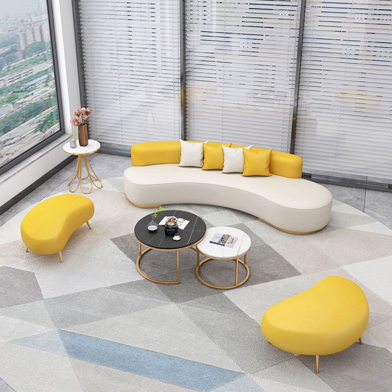 Contemporary Faux Leather Curved Sofa Armless Tight Back Sofa