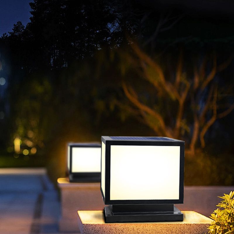 Square Pillar Lamp Solar Energy Outdoor Light with Stainless Steel for Patio